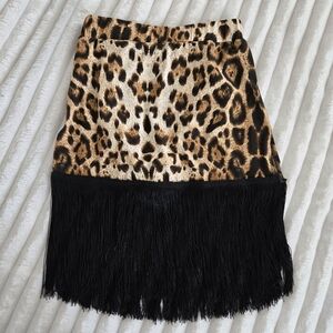 GLORIADANCE Leopard Fringe Dance Skirt – Size M, Built-In Shorts